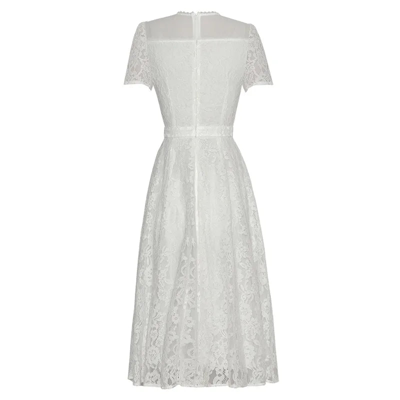 Frilled Lace A-Line Dress